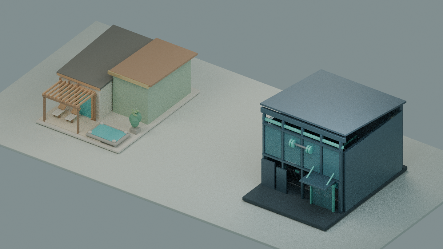 Render SPA i siłowni przygotowany w Blenderze — zastępczy podgląd, gdy WebGL jest niedostępny